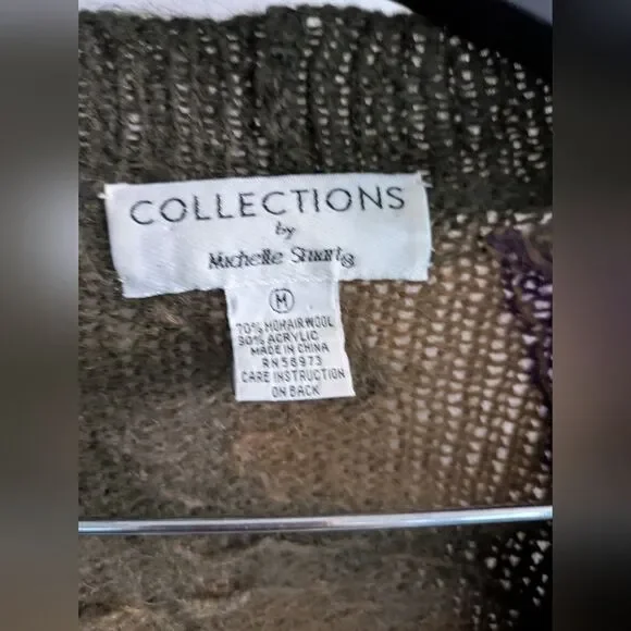 Collections By Michelle Stuart Olive & Purple Cardigan Sweater Mohair Lambswool - Picture 4 of 5